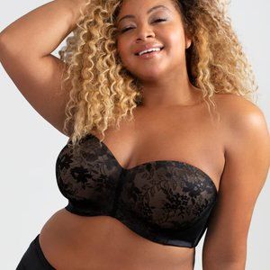 Curvy Couture strapless black lace bra 44DD